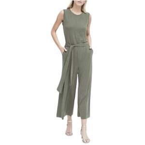 BANANA REPUBLIC Olive Green Jumper Romper Belt sz 2P 2 Petite Cropped Work Party